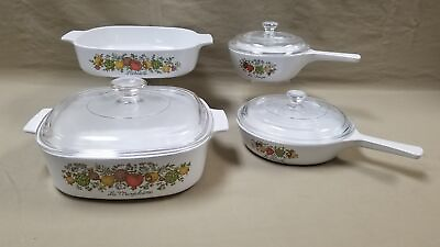 #ad Lot of 4 Vintage Corning Ware Spice of Life Dishes Bakeware Some w Lids $35.00
