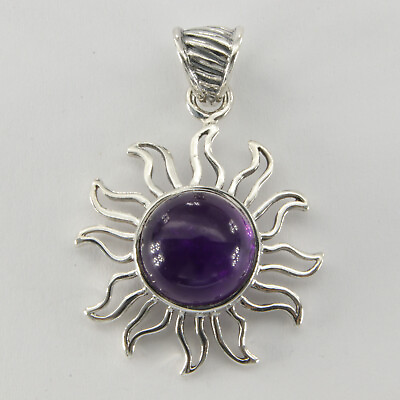 #ad 925 Sterling Silver Round Star Sun Purple Amethyst Pendant $34.00