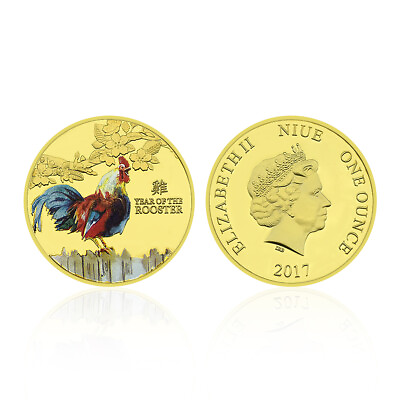 #ad Gold Plated Zodiac Chicken Logo Commemorative Coin Collection Rooster Year $3.70