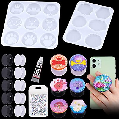 #ad Phone Grip Holder Epoxy Resin Casting Silicone Mold Kit 9 Round Animal Patter $12.95