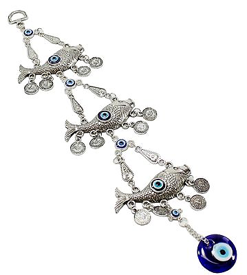#ad Turkish Blue Evil Eye 3 Lucky Fishes Amulet Wall Hanging Protection Home Decor $8.95