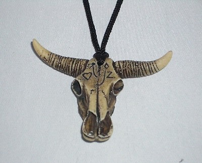 #ad Evil Devil PEWTER DEMON Cow SKULL with HORN Pendant Necklace * Wholesale Price * $8.99