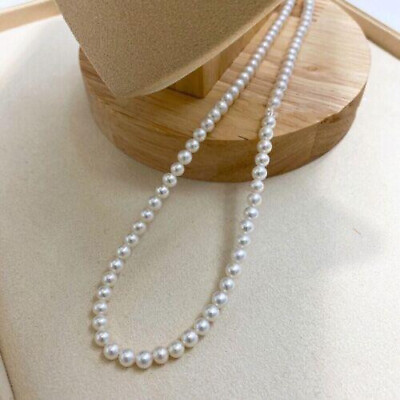 #ad Nice 18quot; AAA 5 6mm REAL NATURAL White Akoya Round pearl necklace 14K gold clasp $39.99