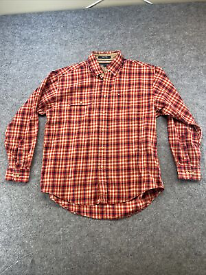 #ad Tommy Hilfiger Mens Shirt Large Red Blue Plaid Button Up Long Sleeve * $13.88