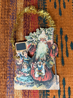 #ad Antique Santa Claus Victorian Scrap Diecut amp; Tinsel Christmas Ornament Kids Toys $7.99