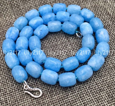 #ad Fashion Natural 8x12mm Blue Aquamarine Zoisite Drum Gemstone Beads Necklace 18#x27;#x27; $6.20