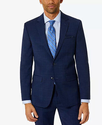 #ad BAR III Men#x27;s Skinny Fit Suit Jacket 42L Blue Plaid Sport Coat $16.17
