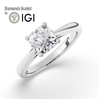 #ad Cushion Solitaire 18K White Gold Engagement Ring 2 ct Lab grown IGI Certified $1772.70