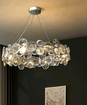 #ad Crystals Chandeliers Modern Lightings Chrome Hanging Round Ceiling Fixtures $580.17
