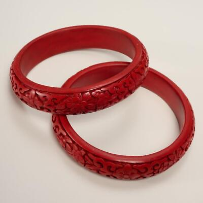 #ad Pair 2 Chinese Export Art Deco Cinnabar Bangle Bracelets $70.00
