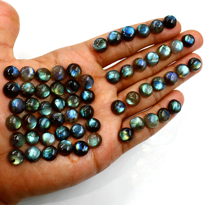 #ad 40 Pcs Natural Labradorite Multi Flash 10MM Round Cabochon Calibrated Gemstones $17.50