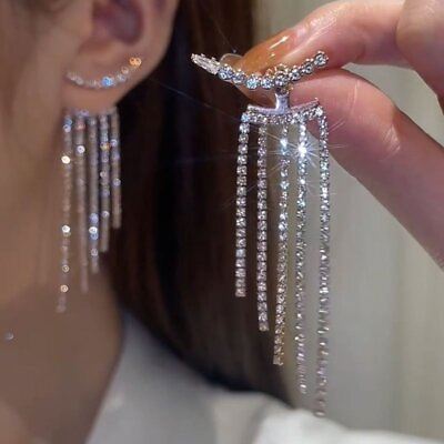 #ad 925 Silver Fashion Tassel Long Earrings Drop Dangle Women Bride Wedding Jewelry C $3.02