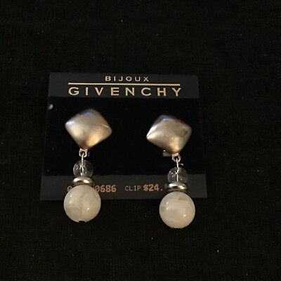 #ad Vintage Bijoux Givenchy Silver Tone White Dangle Statement Clip Earrings $49.99