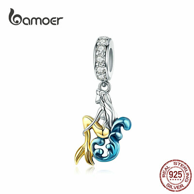 #ad BAMOER Women European CZ Jewelry S925 Silver Mermaid Dangle Charms For Bracelet $13.03