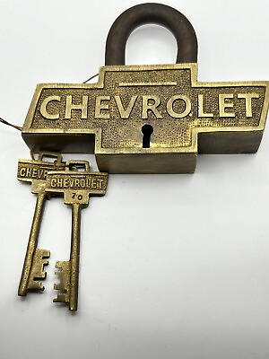 #ad Antique Vintage Style Brass amp; Iron Trunk Chest Box Chevrolet Chevy Lock Padlock $48.00