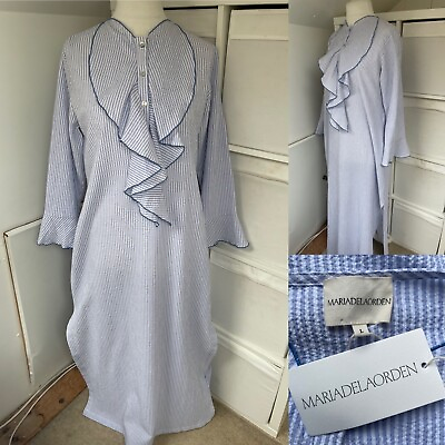 #ad Maria De La Orden Kaftan Dress Size L NEW Blue amp; White Maxi Cotton Blend Resort GBP 150.00