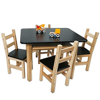 #ad CONSDAN Kids Table and Chairs Set Solid Hardwood Kids Table amp; 4 Chairs Set $274.74