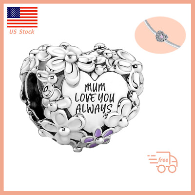 #ad Authentic Mom Daisy Flower Heart Charm 925 Sterling Silver Women Bracelet Charm $17.99