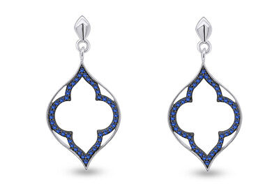 #ad Open Leaf Dangle Earrings Round Simulated Blue Sapphire Solid Sterling Silver $49.67