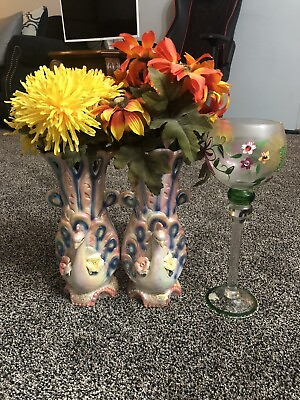 #ad Pair of Antique Bristol Glass Vase $25.00