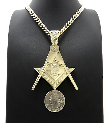 #ad Hip Hop Freemason Masonic Pendant 6mm 24quot; 30quot; Cuban Chain Necklace RC4024 $18.99