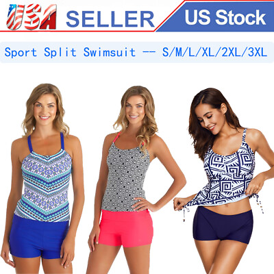 #ad Women Sport Split Swimsuit Surf Beachwear Swimwear Tankini Bikini Set $12.34