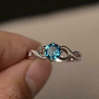 #ad 14K Real White Gold Round Cut Natural Blue Topaz Women#x27;s Engagement Ring $506.24