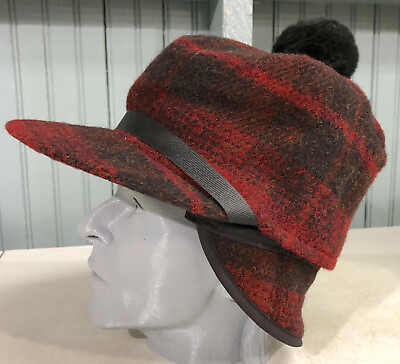 #ad Pom Wool Red Plaid Made USA Ear Flaps Size 6 3 4 Langenberg Scotch Hat Cap $32.85