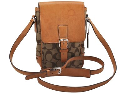 #ad Authentic COACH Signature Shoulder Cross Bag Canvas Leather 6098 Brown 2696J $100.00