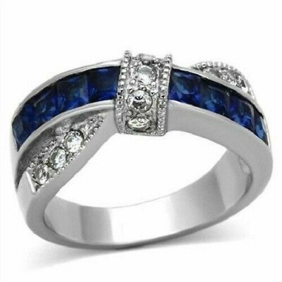 #ad 6.55 CTW French Cut Sapphire knot style Eternity 925 Sterling Silver Band Ring. $129.00