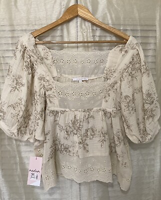 #ad OLIVACEOUS Women Medium Ivory Cream Floral Lace Puff Sleeve Cottagecore Pretty $26.99
