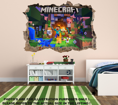 #ad Minecraft Wall Sticker Smashed 3D Crack Kids Bedroom Decal Gift Game m1 GBP 16.99