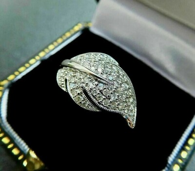 #ad Round Cut Simulated Diamond Women leaf Fancy Wedding Ring 14K White Gold Plated $153.44