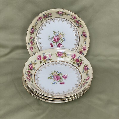 #ad Gold Castle Soup Bowls Set of 4 Pink Roses 5 3 8quot; Floral Pattern made in Japan $29.95