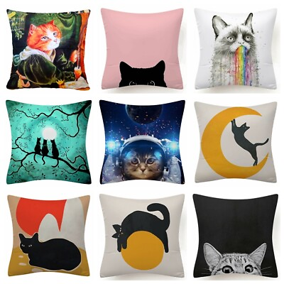 #ad PILLOW COVER Cat Graphic Print Two Sided Abstract Decorative Cushion Case 18x18quot; $6.86