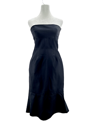 #ad Lela Rose Dress Size 2 Black Strapless Wool Silk Cocktail Fluted Hem Vintage Y2K $54.99