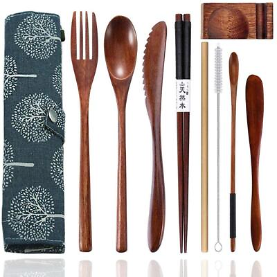 #ad Wooden Utensils for Eating Reusable Wooden Bamboo Cutlery Set with Case 9 Pcs... $19.29