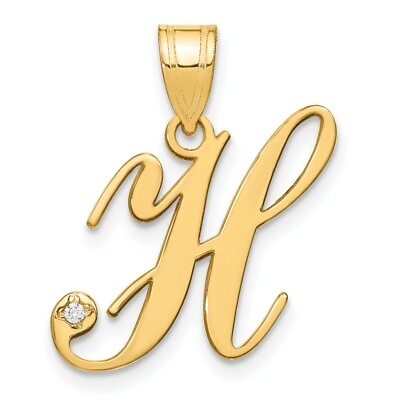#ad 14K Yellow Gold Script Letter H Initial Pendant with Diamond $246.95