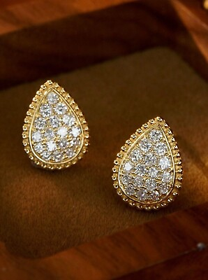 #ad 1Ct Cut Simulated Diamond Teardrop Cluster Stud Earrings 14K Yellow Gold Plated $60.00