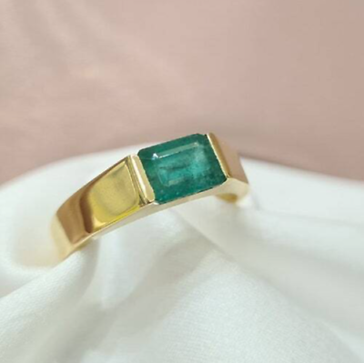 #ad 18K Handmade Yellow Gold Ring With Emerald Wedding Ring Engagement Ring Unisex $1050.00