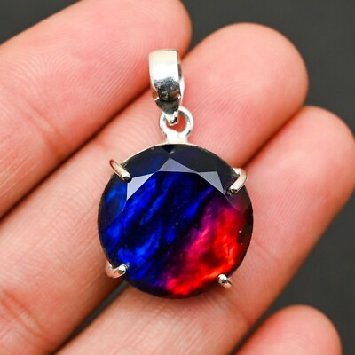 #ad Solid 925 Sterling Silver Beautiful Ammolite Round Cut Pendant For Her H1061 $12.99