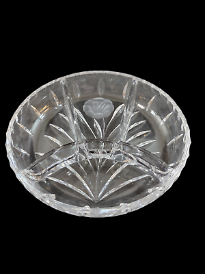 #ad American Brilliant Clear Cut Glass 4 Part Divided Candy Nut Dish Etched Floral $52.48