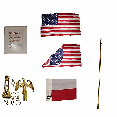 #ad Flag Pole Set Gold Brass Eagle 6#x27; Gold Brass Pole Bracket 3x5#x27; USA flag grommets $48.88