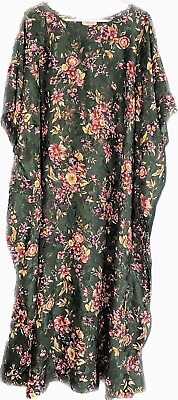#ad Floral Vintage Maxi Semi Sheer Caftan House Dress California Dynasty OS $23.80