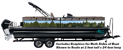 #ad Pine Tree Forest Realistic Blue Sky Decal Fishing Boat Pontoon US Wrap Kit Vinyl $282.45