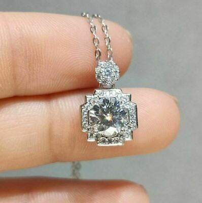#ad 2 Ct Round Cut Halo Cubic Zirconia Pendant Necklace 925 Silver Gold Plated $79.42