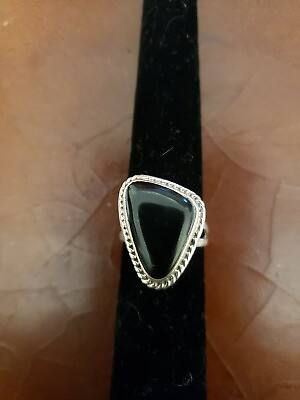 #ad Onyx Black Cabochon in Sterling Silver Ring $27.00