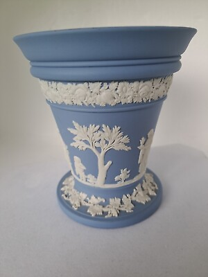 #ad Vintage Blue Wedgewood Jasperware Vase planter 5” Tall $19.99