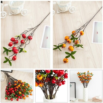 #ad Artificial Fruit Hawthorn Branch Party Realistic Red yellow With Leaves $8.56