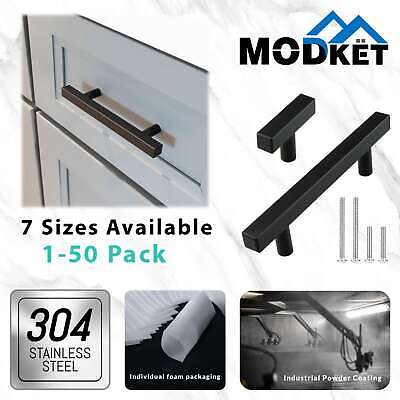 #ad Matte Black Modern Square Cabinet Handles Bar Pulls Knob Kitchen Stainless Steel $107.75